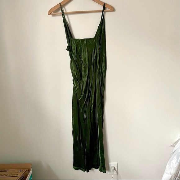 Zara Satin Draped Midi Dress Forest Green Blogger Fave Event Dress - Picture 5 of 9